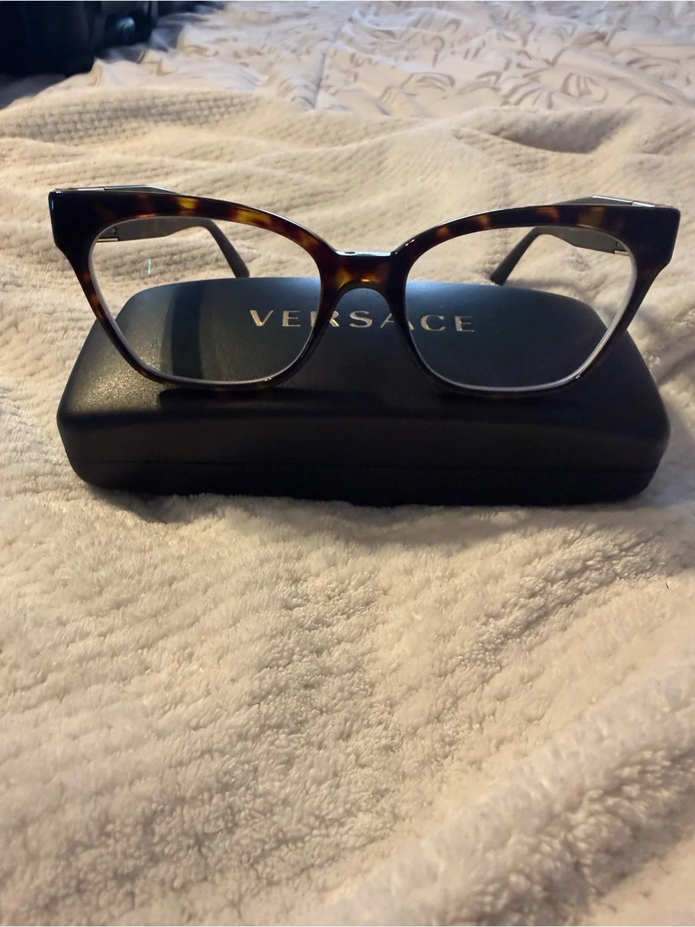 Versace Black Tortoiseshell Square Glasses with Gold Medusa Emblem (prescription